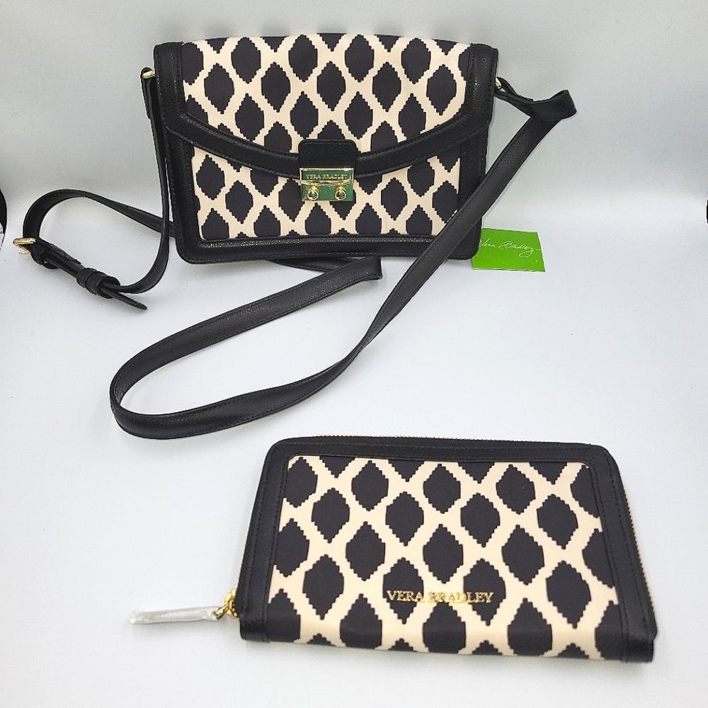 New Vera Bradley Leather Ikat Crossbody Purse Wallet Set